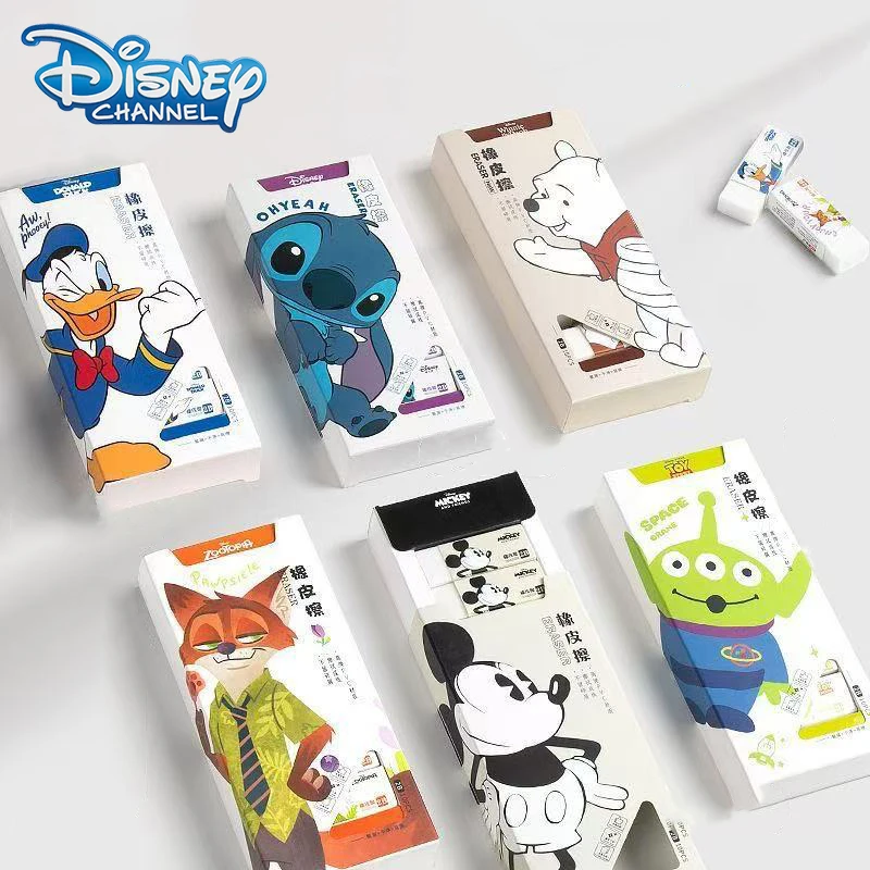 

12pcs Disney Stitch Eraser Mickey Mouse Zootopia Nick Cartoon Stationery Rubber Less Debris Clean School Student Children Gifts