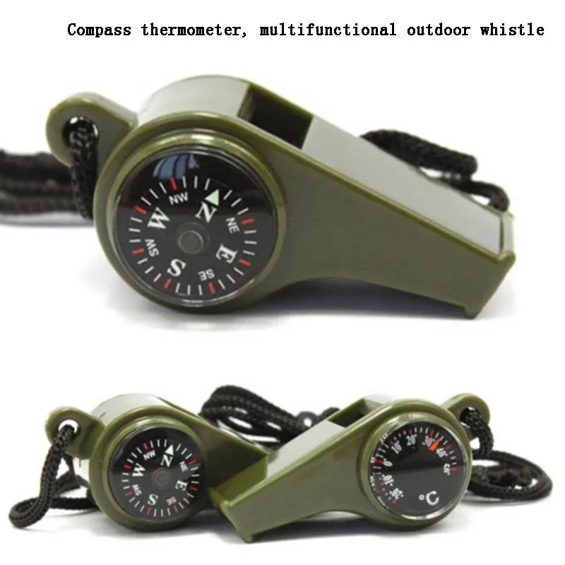Outdoor Whistle Plastic Multifunctional Three in One Whistle, Life-saving Compass, Thermometer, Essential for Judges in The Wild