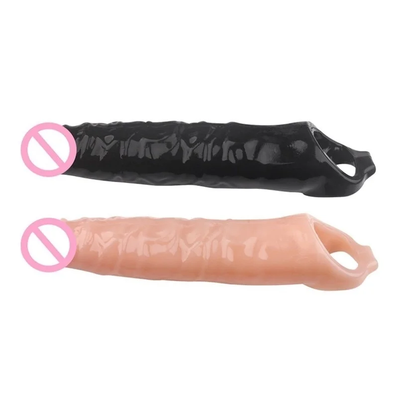 Male Lengthen Reusable Realistic Penis Sleeve Extender With Ball Loop Sex Toys Silicone 11inch