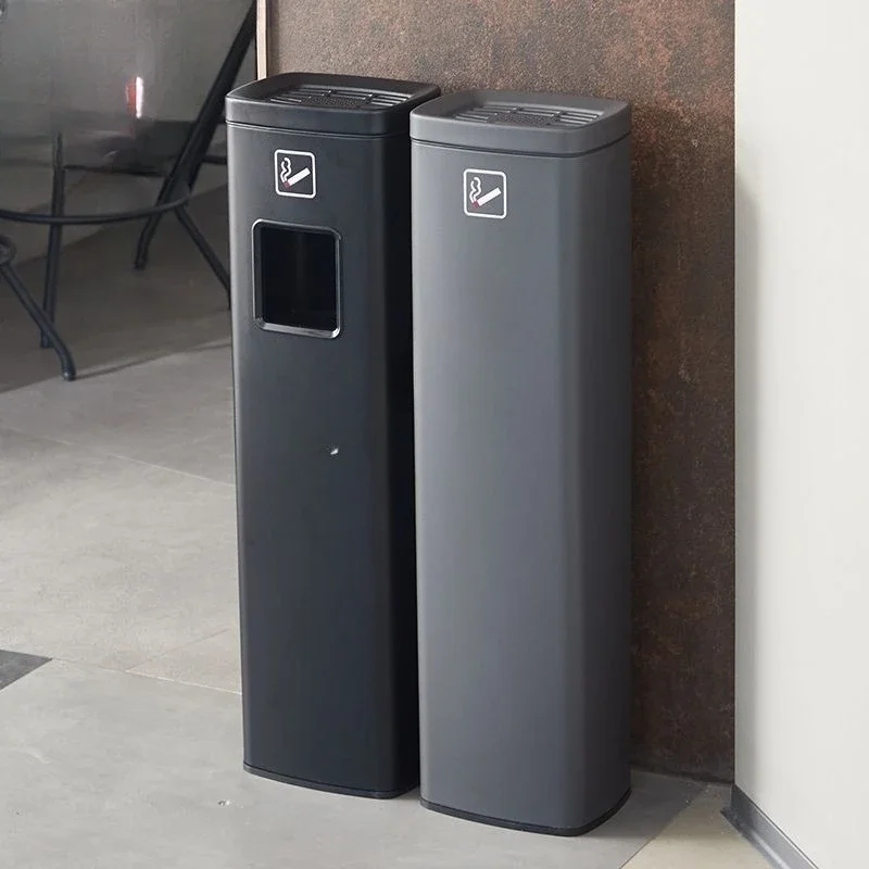 

Stainless steel ash column trash can with ashtray, hotel lobby elevator corridor