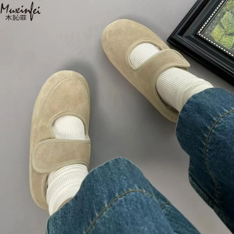 Sheepskin and Fur Integrated Mary Jane Women's Shoes Velcro Fur Slippers 2025 Winter New Round Headed Mueller Slippers for Women