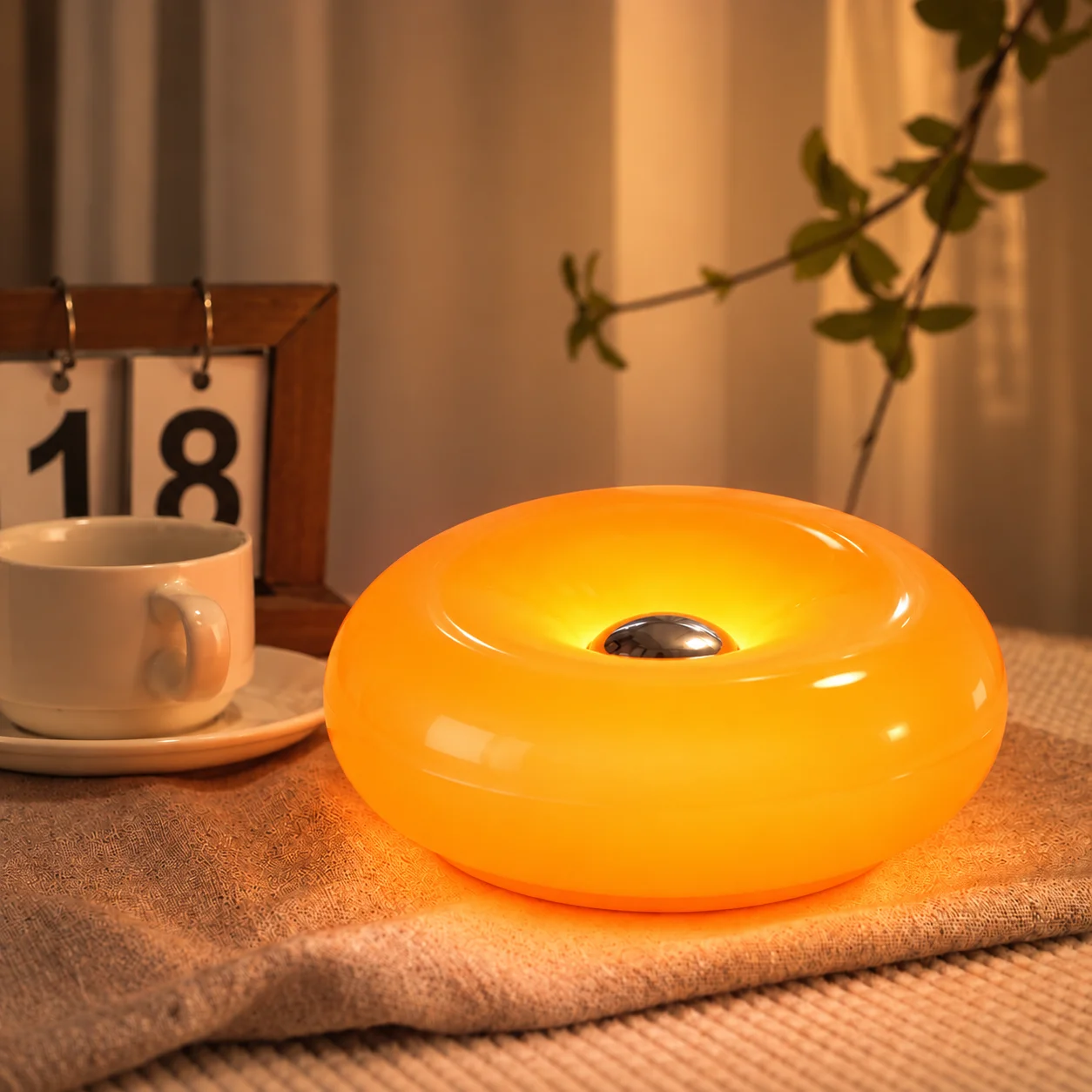 Modern Orange Donut Wall Sconce, 12W Dimmable Color Changing LED Plug-in Wall Light, Mid-Century Ambient Lamp for Bedroom Living Room Reading Room, Tabletop & Wall Mount Home Decor