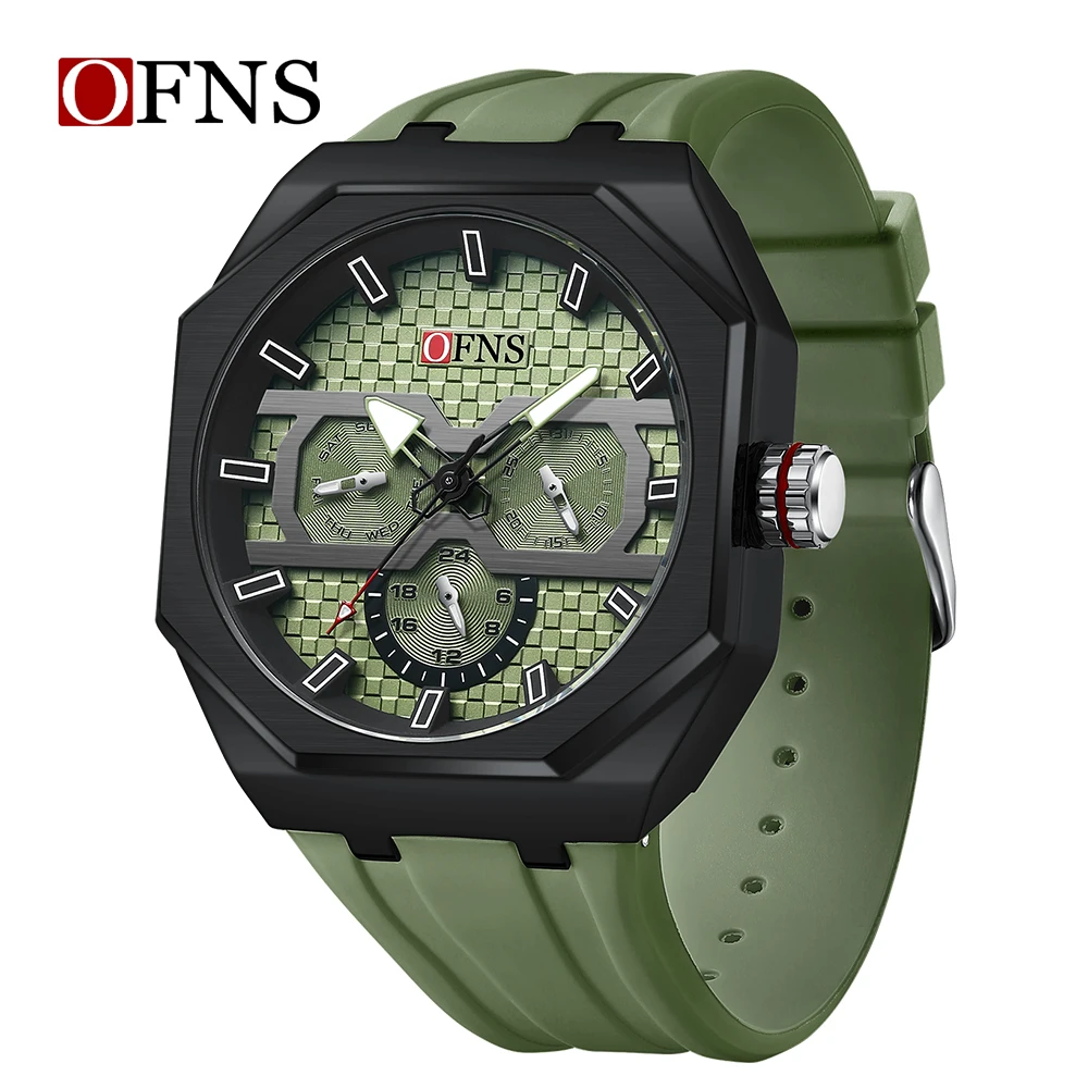 OFNS SD8023 ساعة رياضية للرجال كرونوغراف عسكري فاخر تاريخ مقاوم للماء ساعة سيليكون كوارتز ساعة اليد الأصلية