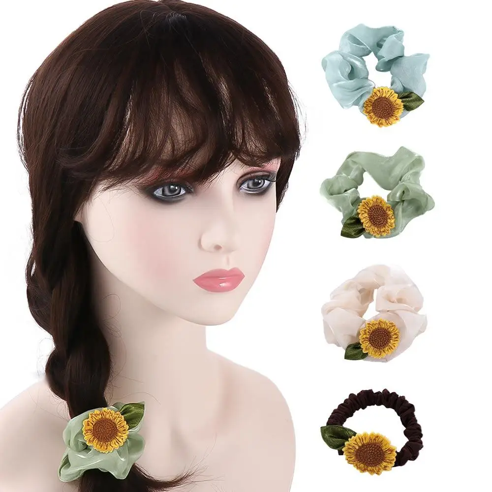 Girl Hair Ring Mesh Large Intestine Summer Flower Hair Rope Korean Style Scrunchies Female Hair Accessories Sunflower Hair Ring