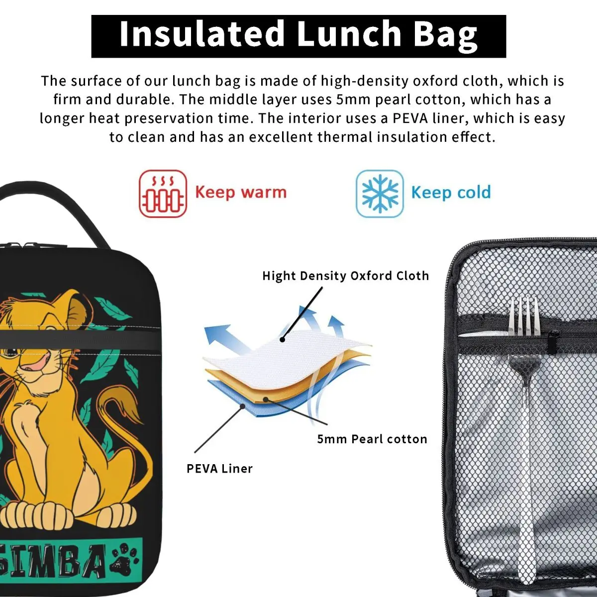 حقائب الغداء المعزولة من Lion King Simba Friends حقيبة حرارية حاوية الغداء مانعة للتسرب صندوق الغداء للرجال والنساء في المدرسة في الهواء الطلق