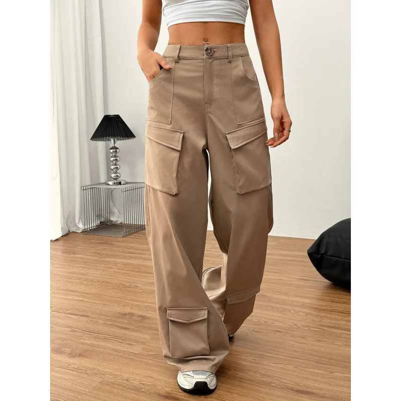 YQ1-2025Primavera Estate delle nuove donne allentate casual stile americano pantaloni lunghi a gamba larga pantaloni cargo con tasca da strada