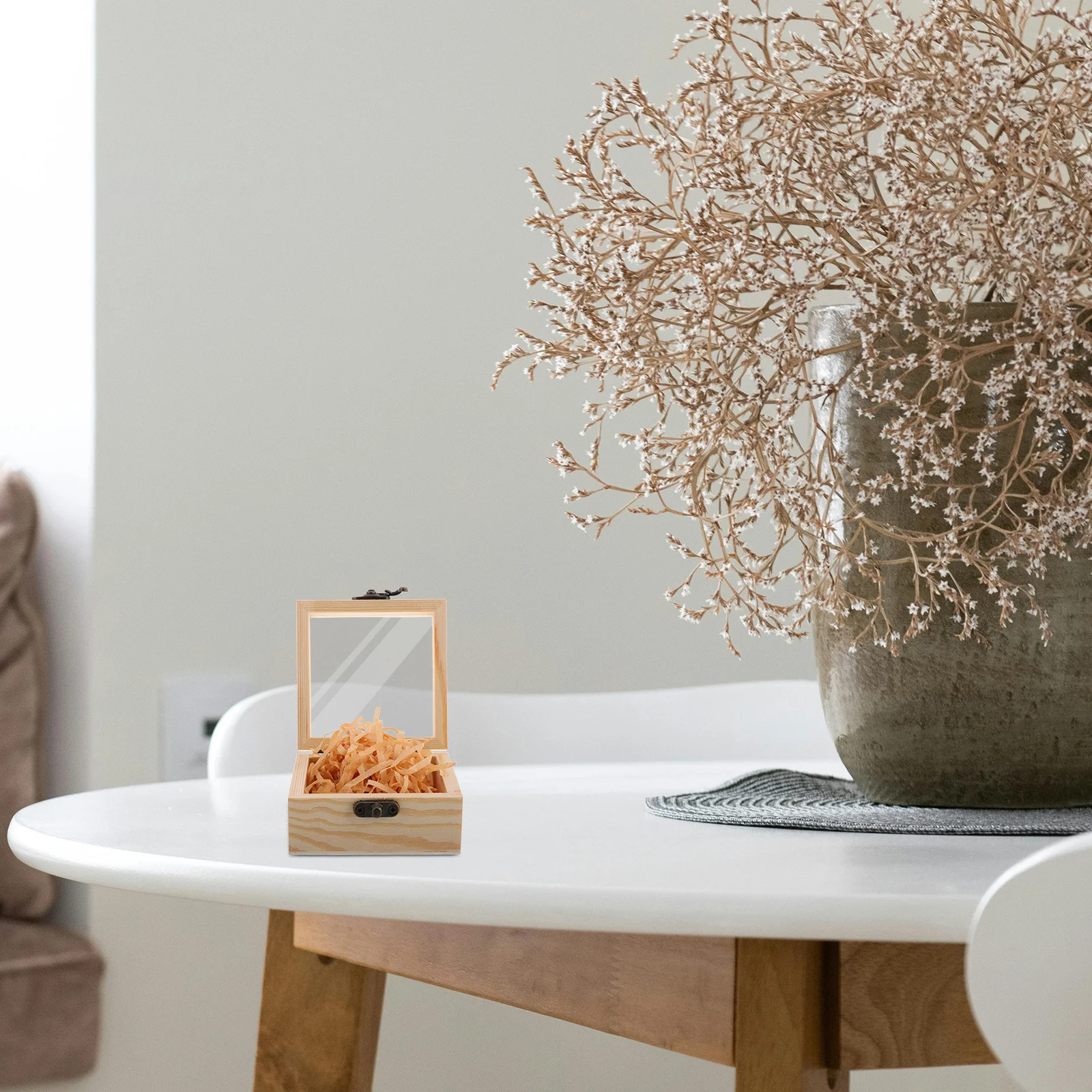 

Wooden Gift Box Small Vintage Jewelry Storage Box Transparent Glass Lid Trinket Organizer For Women Keepsake Chest Home