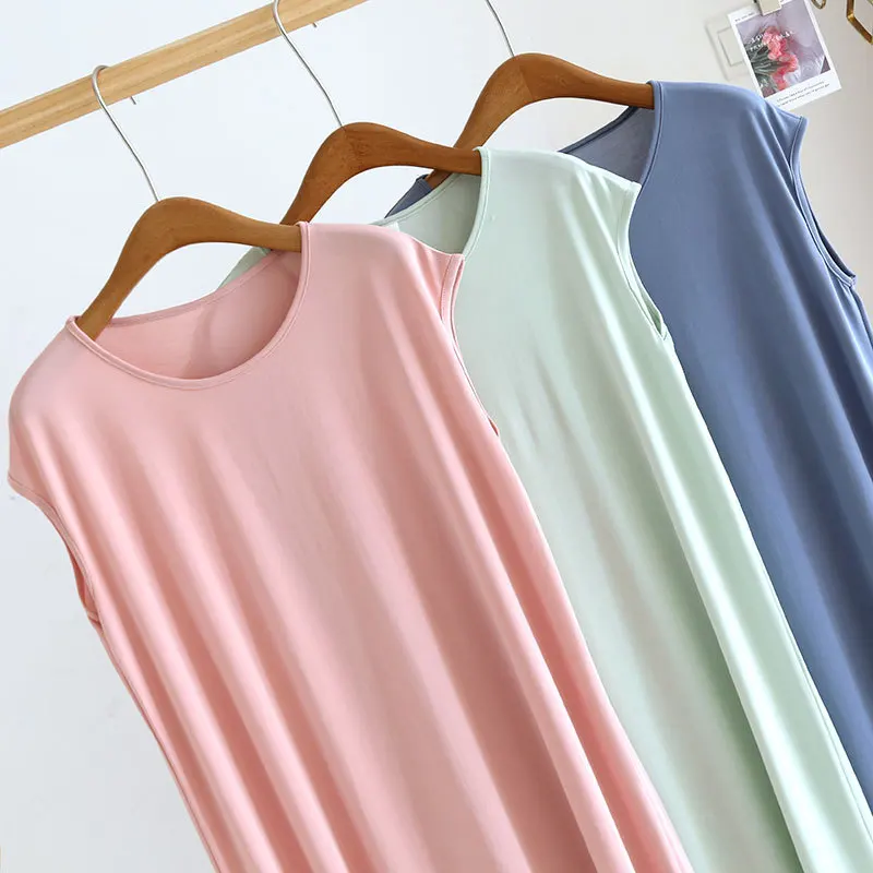 Thin Cool Nightdress Women Summer Sleepwear Dress Sleeveless Home Wear Nightgowns Female Loose Nightwear Night Shirt