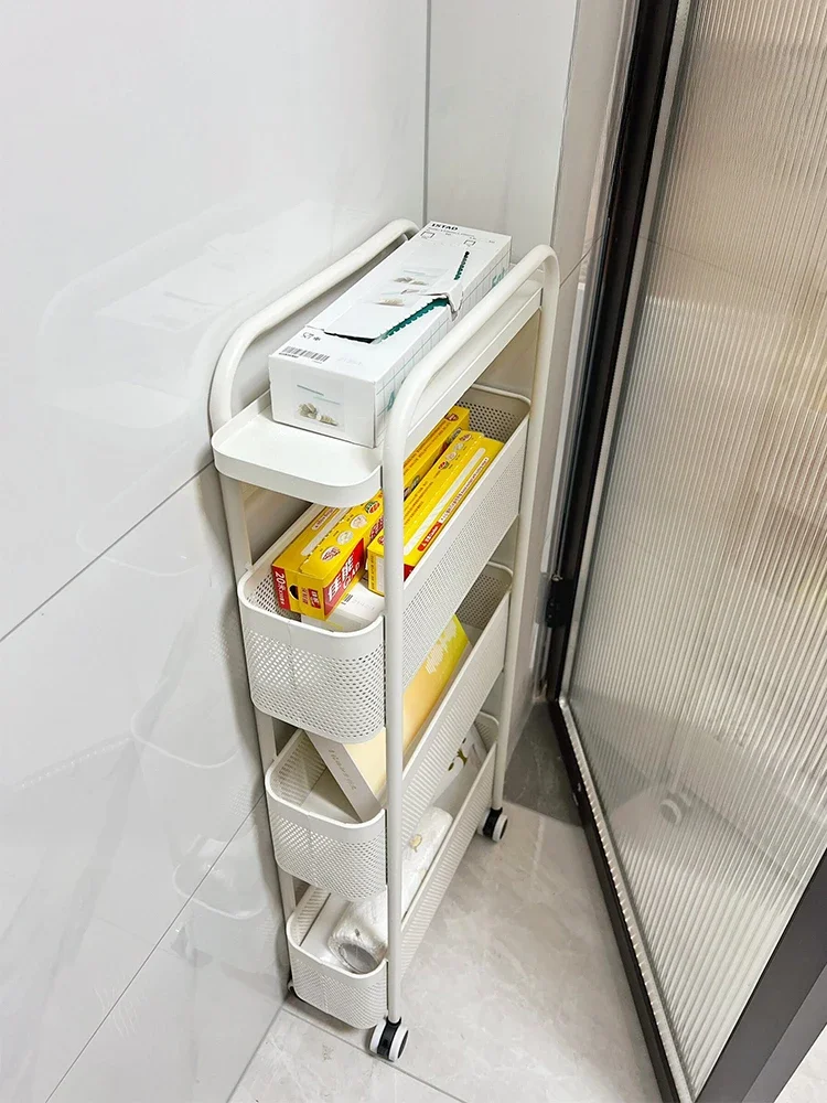 

Narrow gap in the shelf behind the bathroom door, floor to floor mobile small cart, kitchen multi-level storage rack