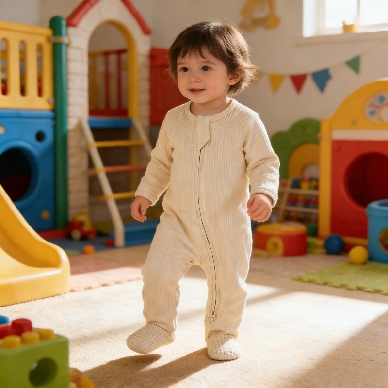 Organic Cotton Baby Jumpsuit with Footies Soft Knitted Crawling Clothes for Infants