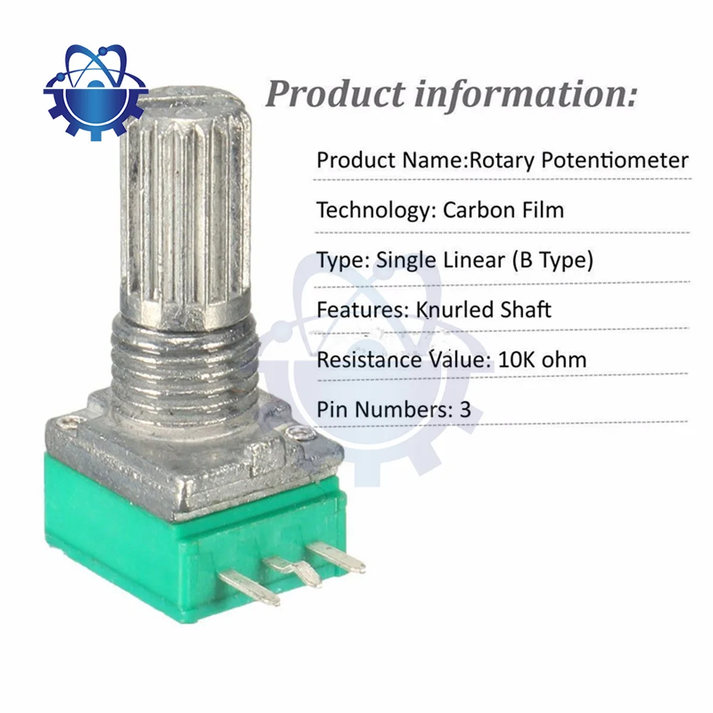 5PCS 6mm 3 pin Potentiometer B Type 5K 10K B20K B50K B100K B500K ohm Turn Knurled Shaft Single Linear Rotary Potentiometer