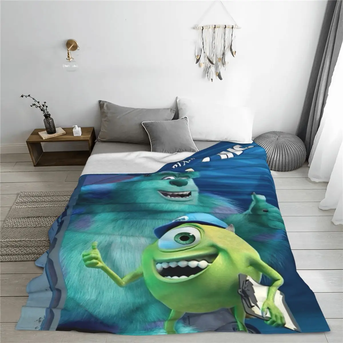 Monsters, Inc Cartoon Knitted Blanket Fleece Mike Wazowski James Sullivan Lightweight Thin Throw Blankets Bedroom Sofa Bed Rug