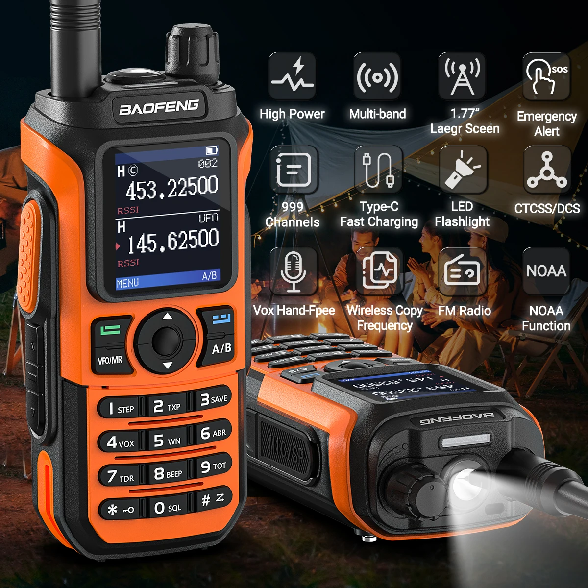 Baofeng UV-21 PRO V2 장거리 워키토키, 멀티 밴드 휴대용 충전식 라디오, C 타입 무선 복사 주파수, 사냥용