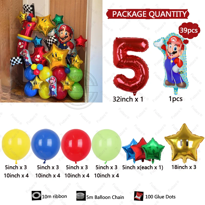 39 pezzi set di palloncini Super Marioed 32 pollici numero rosso palla foil ragazzo ragazza festa di compleanno palloncino bambini baby shower decorazioni forniture