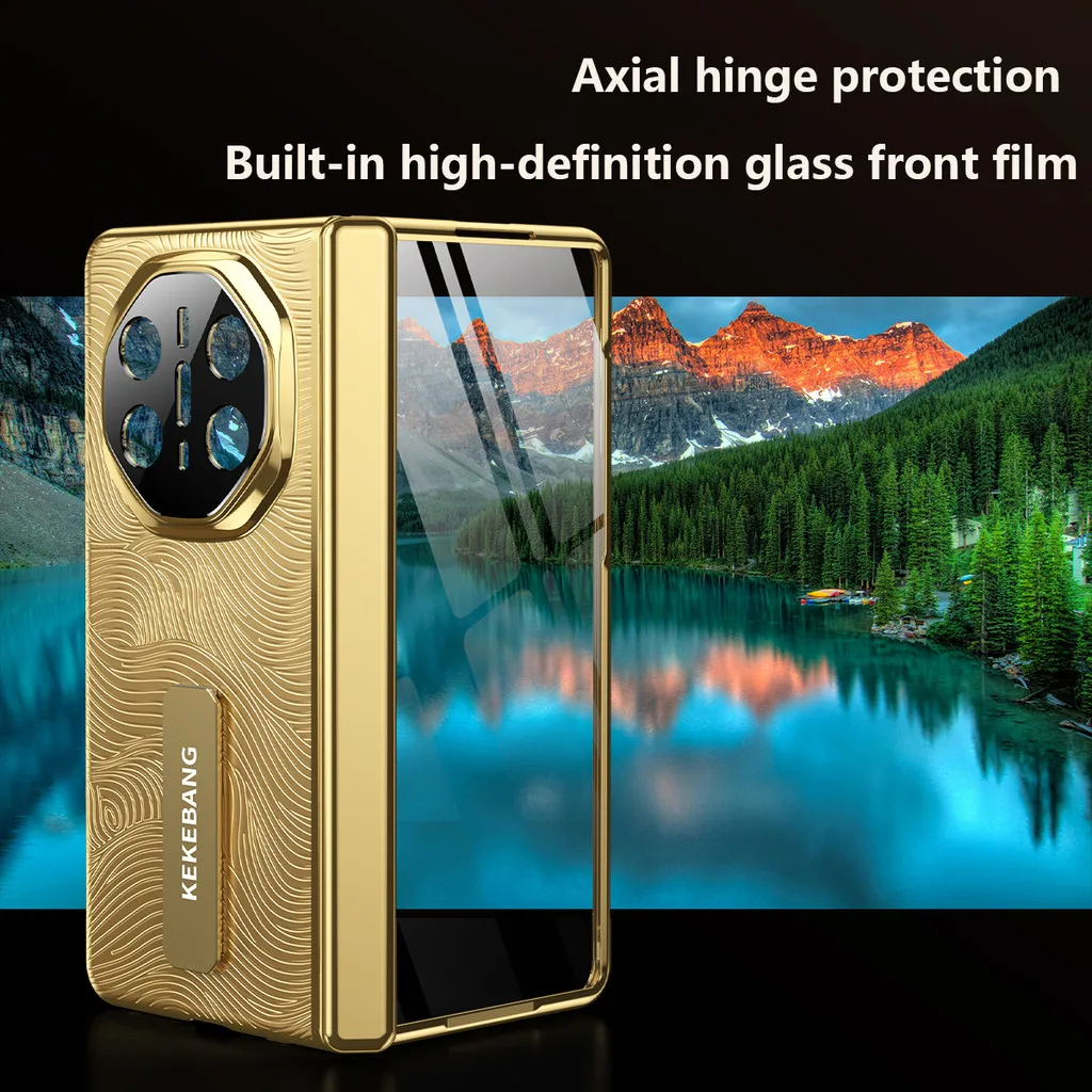 

24K Gold Plating Series Phone Case For Huawei Mate X6 X5 X3 MATEX6 5G 360 ° Alloy Rotation Stand Hard Cover With Tempered Glass