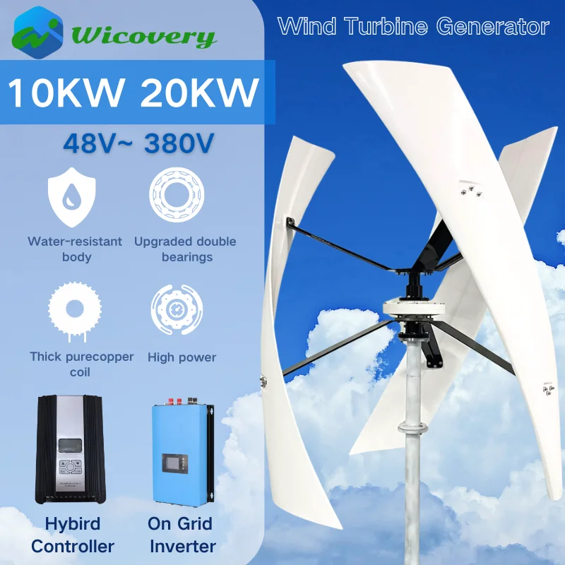 

Big power residential wind turbine 10KW 20KW Low-Speed Vertical Axis Wind Turbine 220V 380V 48V with controller on grid inverter