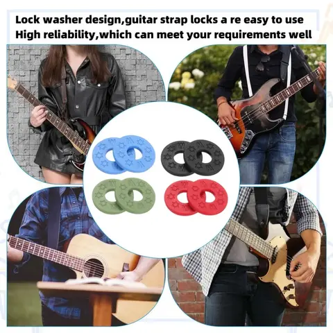 10 Pcs Guitar Rubber Strap Locks, Anti Slip PE Pads Secure Safe Guitar Strap Locks Protective Guitar Accessories