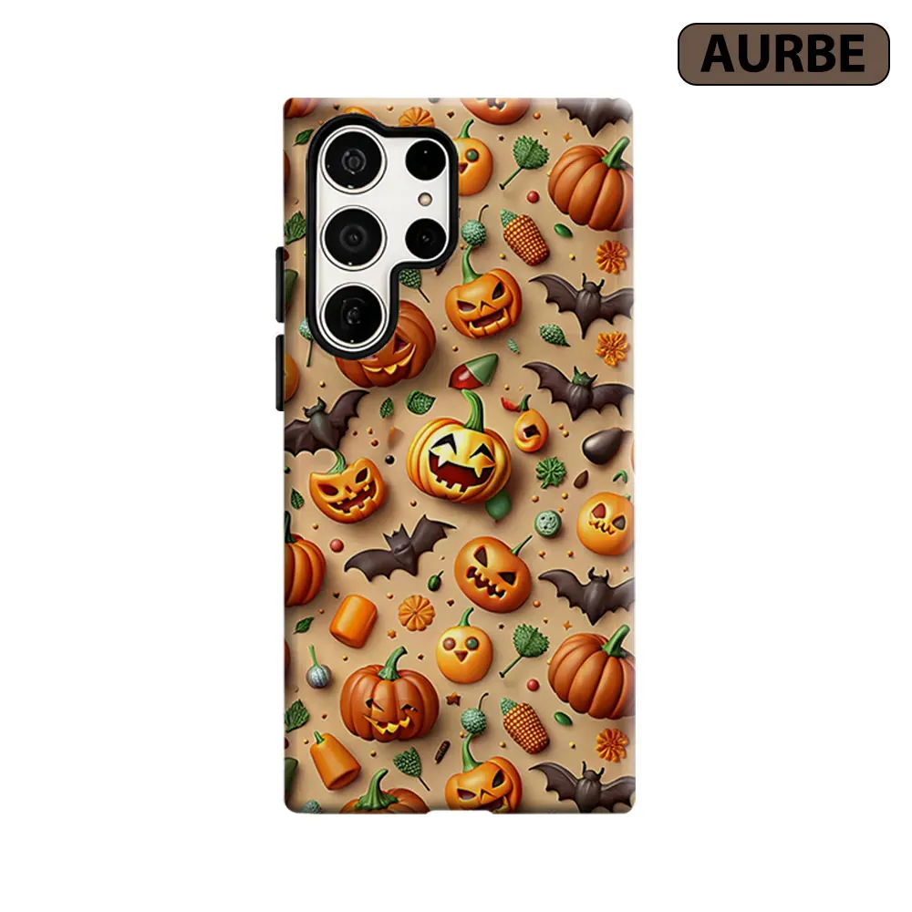 Pumpkin Bat Print Phone Case For Samsung Galaxy S26 S25 S24 S23 Ultra Plus HD Hard Double Layer Film Cover