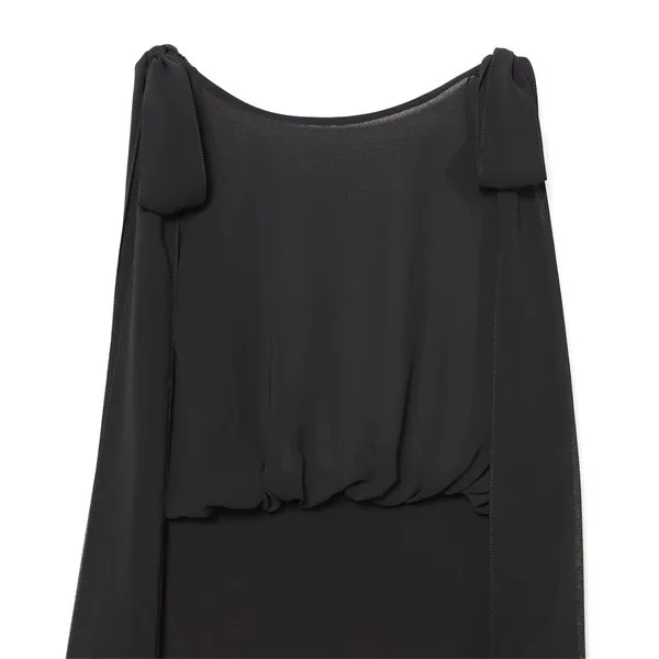 NINE ZAR Tuta da donna a vita alta con gamba dritta e nodo in georgette, design snellente, tessuto in poliestere, per pendolari