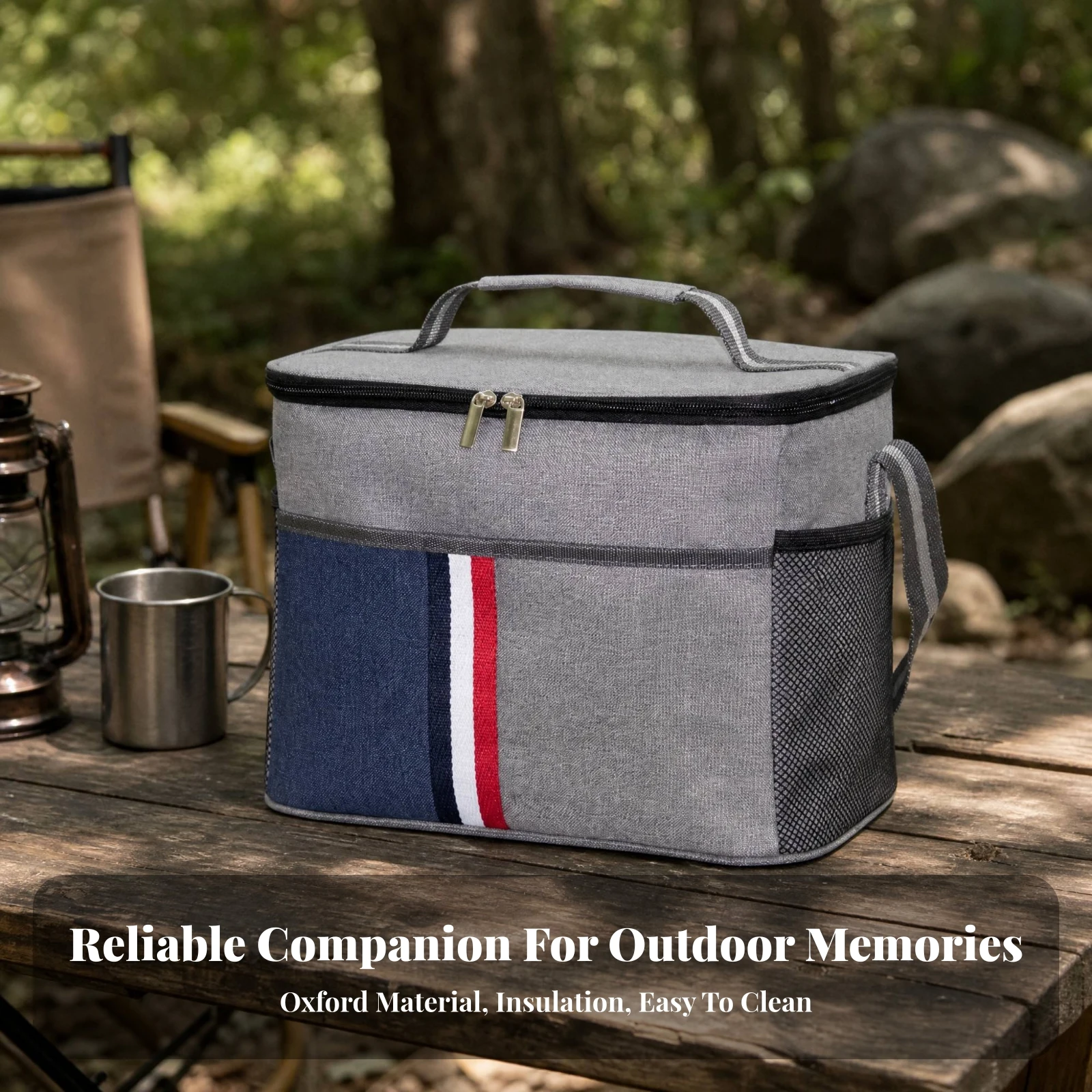 15L Insulated Cooler Bag Sturdy Oxford Cloth Cooler Bag with Shoulder Strap Tear-Resistant Wide Opening for Picnics, Camping