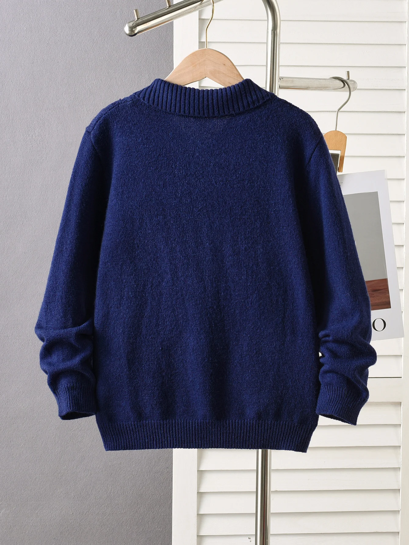 Boys' College Style One Button Solid Color Fried Dough Twists Sweater Knitted Pullover Suitable for School Leisure in Spring, AU