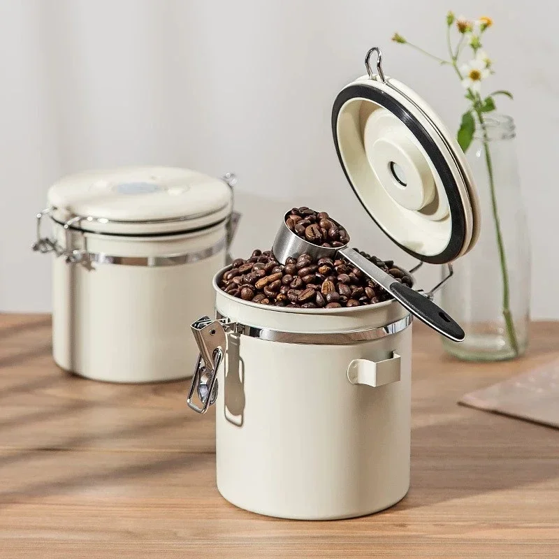 304 Stainless Steel Coffee Beans Vacuum Storage Jar with Spoon Large Capacity Airtight Container Grains Nut Keep Fresh Storage