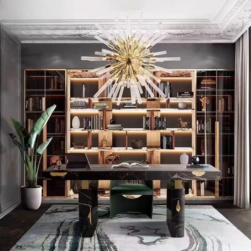 2024 High-end Italian Luxury Green Emerald Marble President Desk High-end Villa Design Learning Table