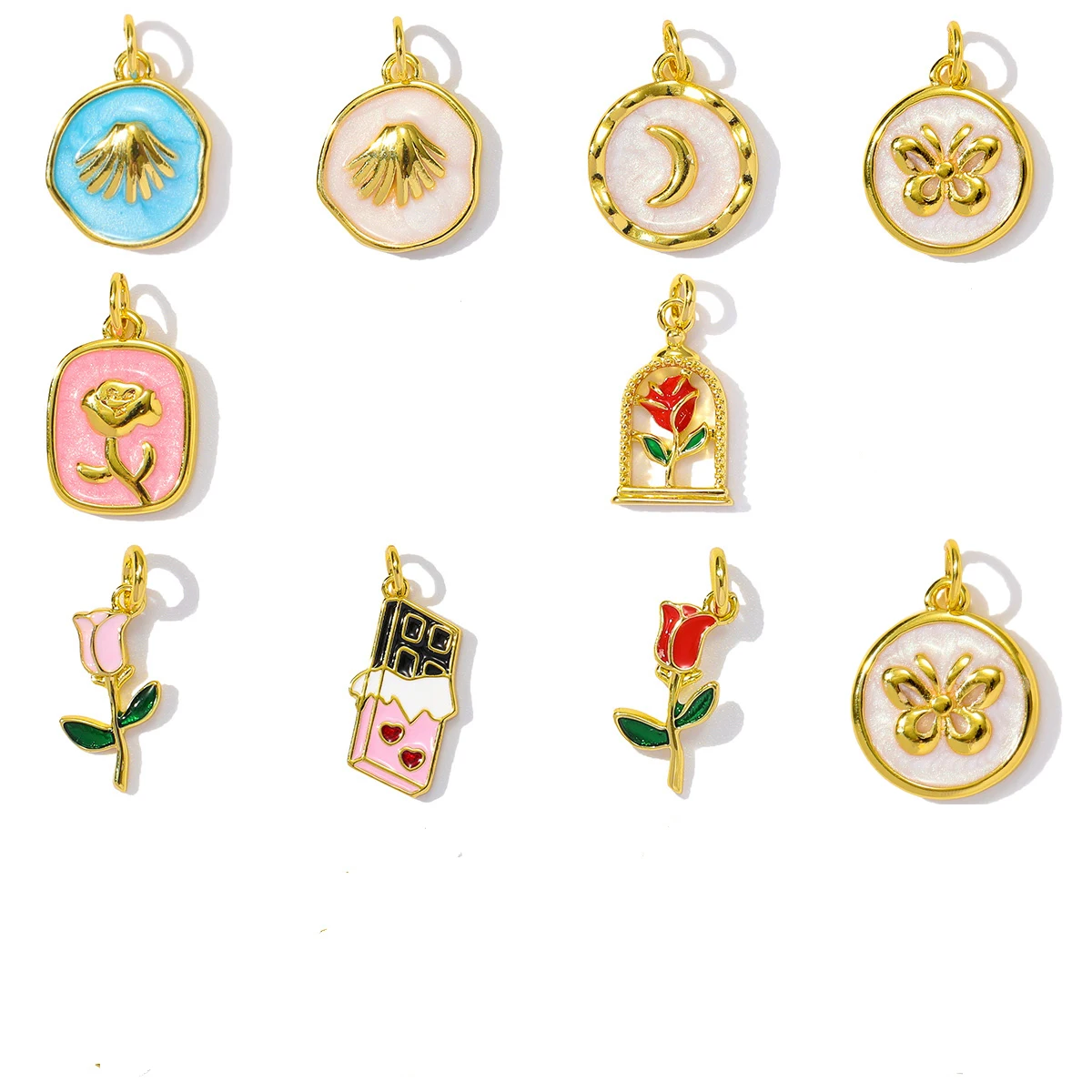 

3pcs/Lot Copper Enamel Moon Flower Charms Pendants for DIY Fashion Jewelry Making Necklace Earring Accessories