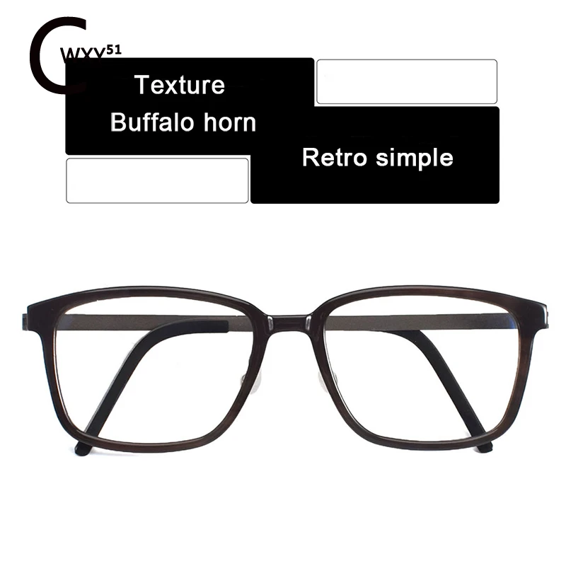 1821 Horn Square Frame Men's Simple Fashion Retro Pure Handmade Natural Horn Frame Can Be Engraved Logo Can Be Matched with Lens