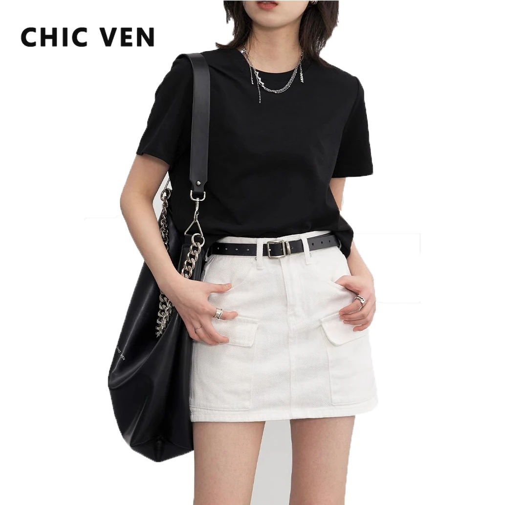 CHIC VEN Women's Tees Basic O Neck Short Sleeve Pullover T-shirt for Woman Solid Female Top Casual Ladies Tshirt Summer 2024