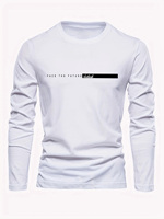Men's Spring and Autumn 100% Cotton Comfortable Casual FACE THE FUTURE Letter Pattern Printed Round Neck Long Sleeve T-shirt Top