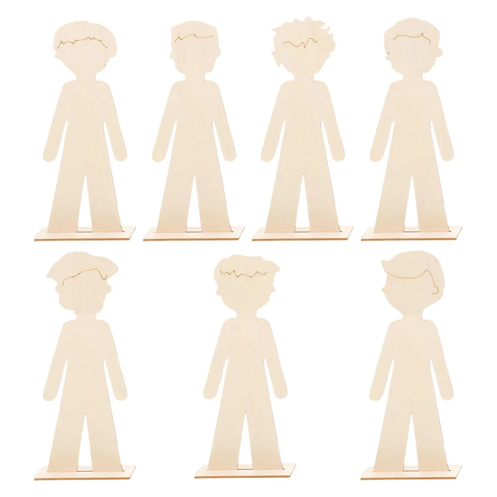 

7 Pcs Boy Wood Chips Handmade Crafts Wooden Figure Painting Preschool Kids Statuette Creative DIY Wooden Figurines Craft Kits