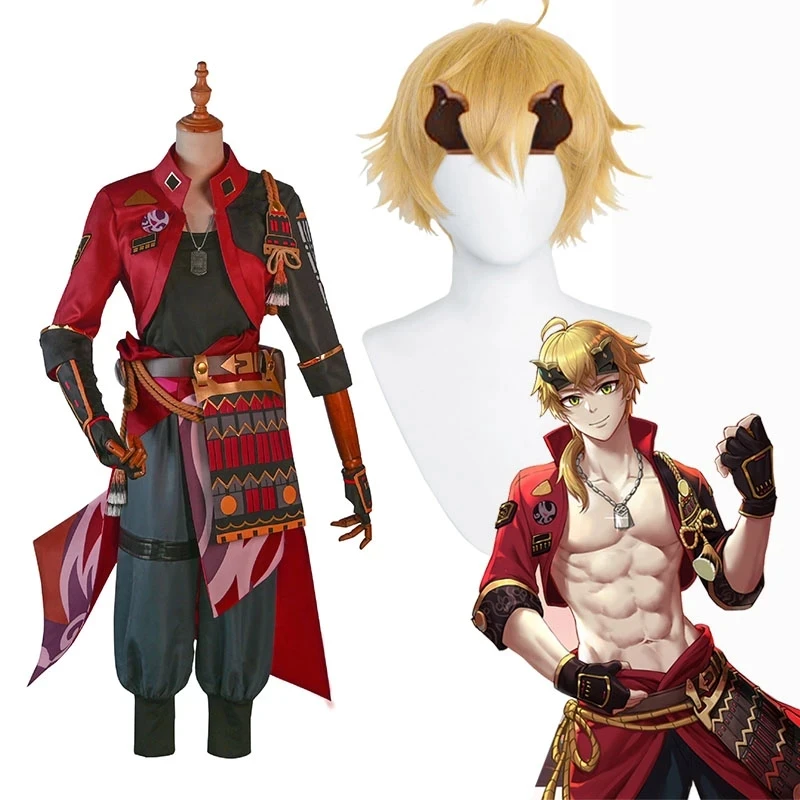 

Anime Genshin Impact Thoma Cosplay Costume Full Uniform Wig Halloween Carnival Costume