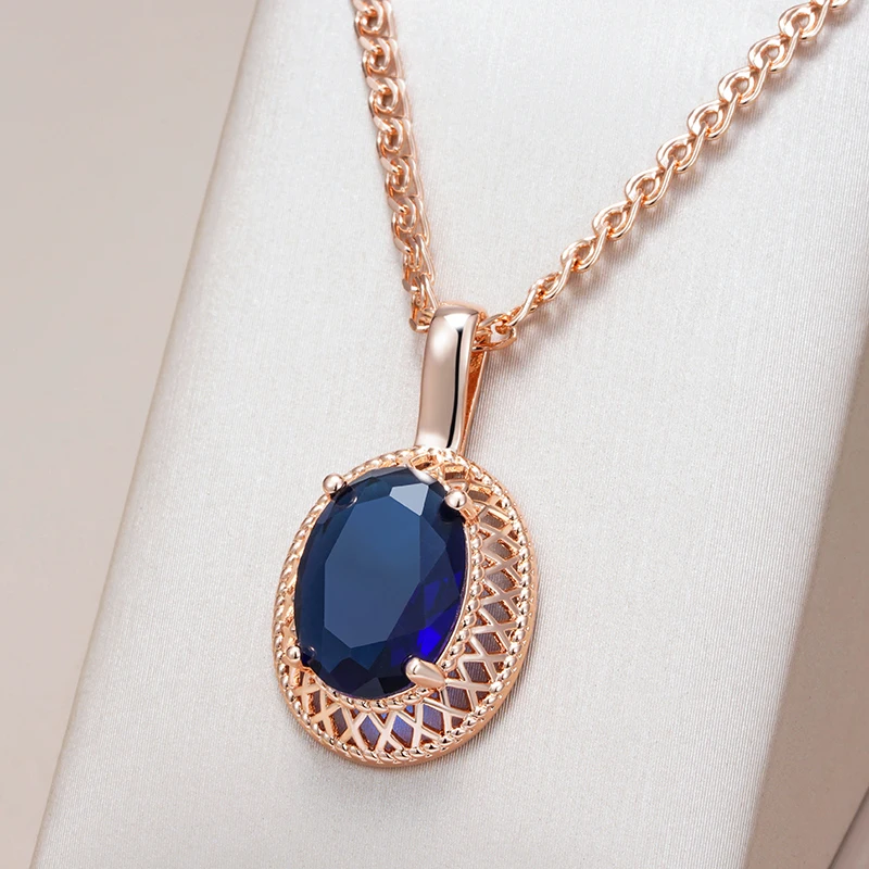 Kienl Hot Oval Blue Natural Zircon Pendant Necklace for Women Trend 585 Rose Gold Color Ethnic Bridal High Quality Daily Jewelry