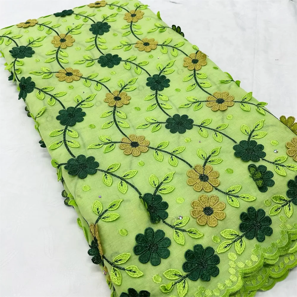

Soft African Dry Lace Fabric Swiss Cotton with 3D Flowers and Guipure Stones High Quality Lace for Men and Women CT16045