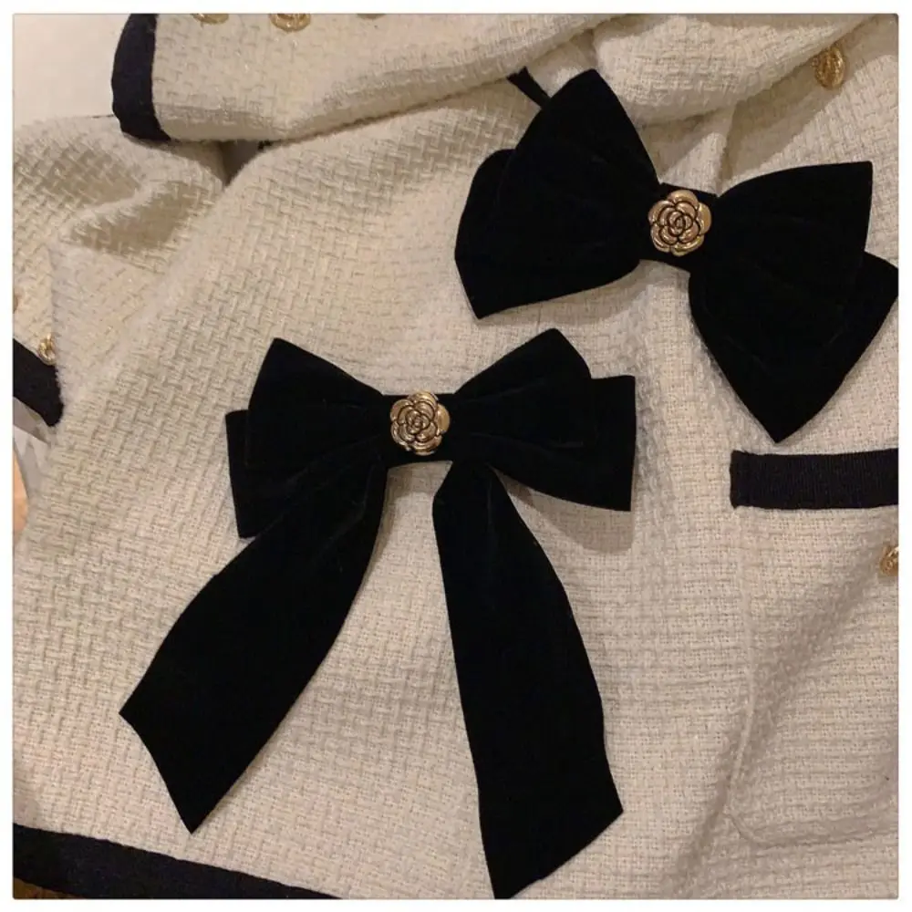 Clip de pelo con lazo de terciopelo negro francés, pajarita francesa de Camelia, Clip de primavera, regalo de Festival, pasador Retro para mujer, tocado de gama alta