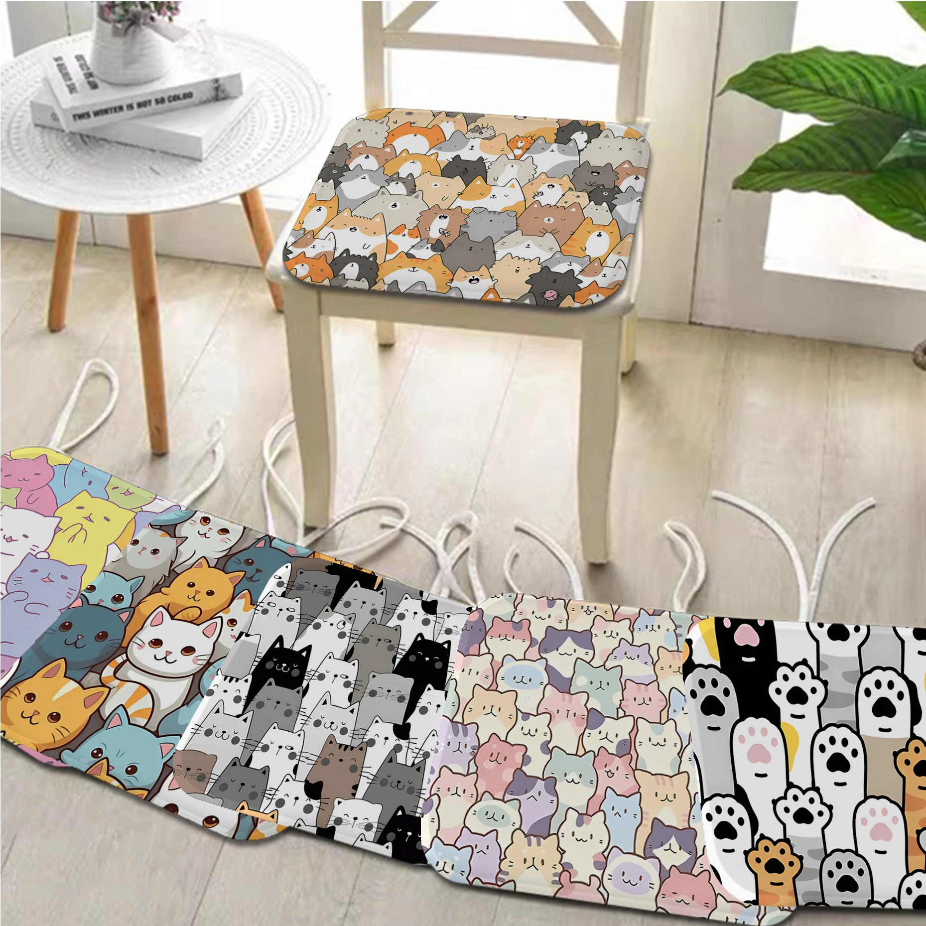 Cartoon Cute Cats Background  Art Chair Cushion Soft Office Car Seat Comfort Breathable 45x45cm Sofa Decor Tatami