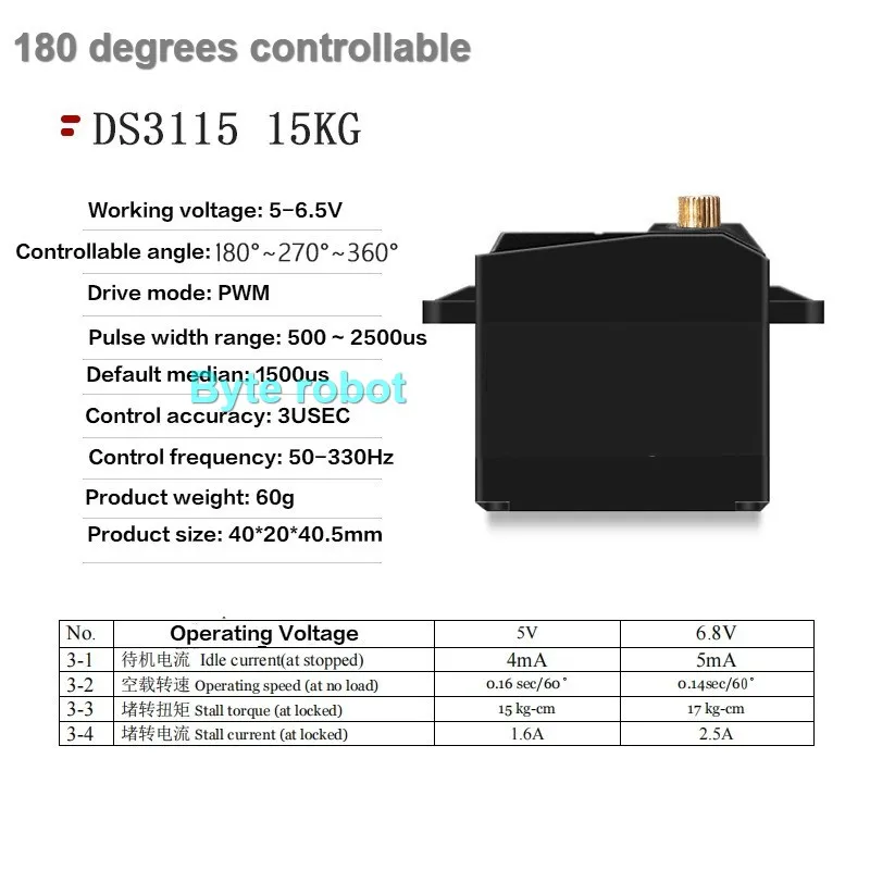 270/180/360 Steuerbarer Winkel DS3115 Servo 15 kg Einsachsiges Servo mit hohem Drehmoment Metall Digital Anti-Burn RC Klettern Auto Roboterarm