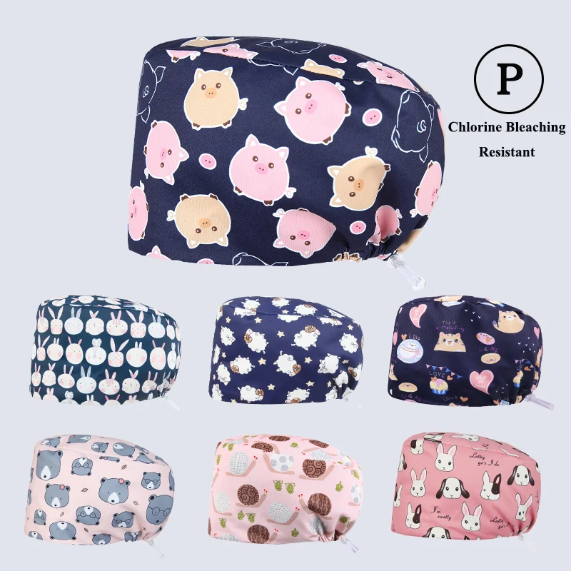 Maiali Silky Satin Print Scrub Caps per capelli lunghi clinica infermieristica coda di cavallo Bun donna uomo Unisex ospedale medico cappelli chirurgici K158