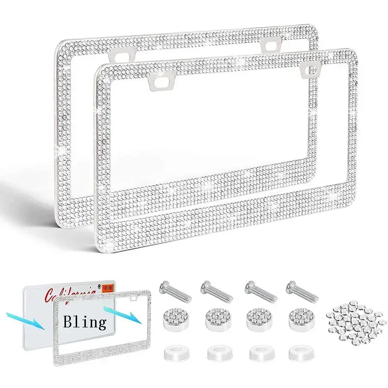 1/2Pcs 31*16cm Car Bling Crystal License Plate Frame Women Rhinestone License Plate Frame Cover Holder Car Accessories