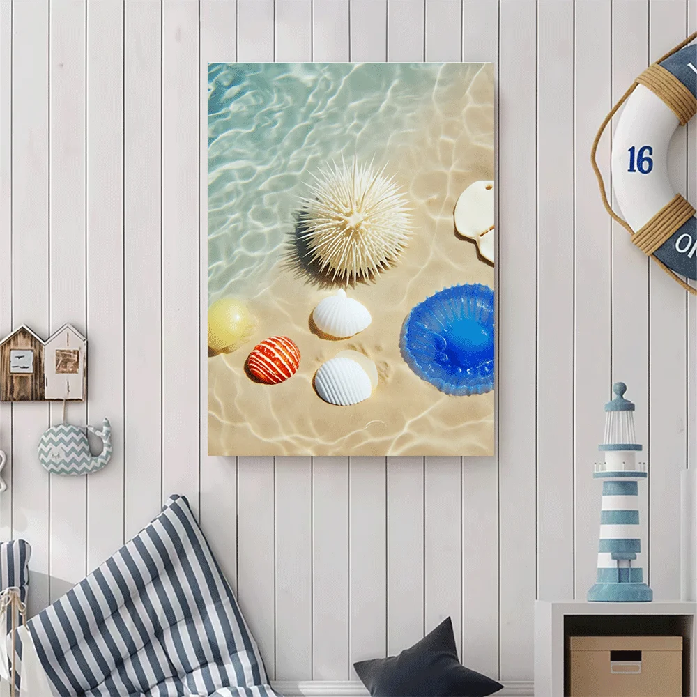 1PC-Unframed Canvas poster wall decoration  Beach Vibes Sea Shells Sand Water Tropical Summer Decor Art Print