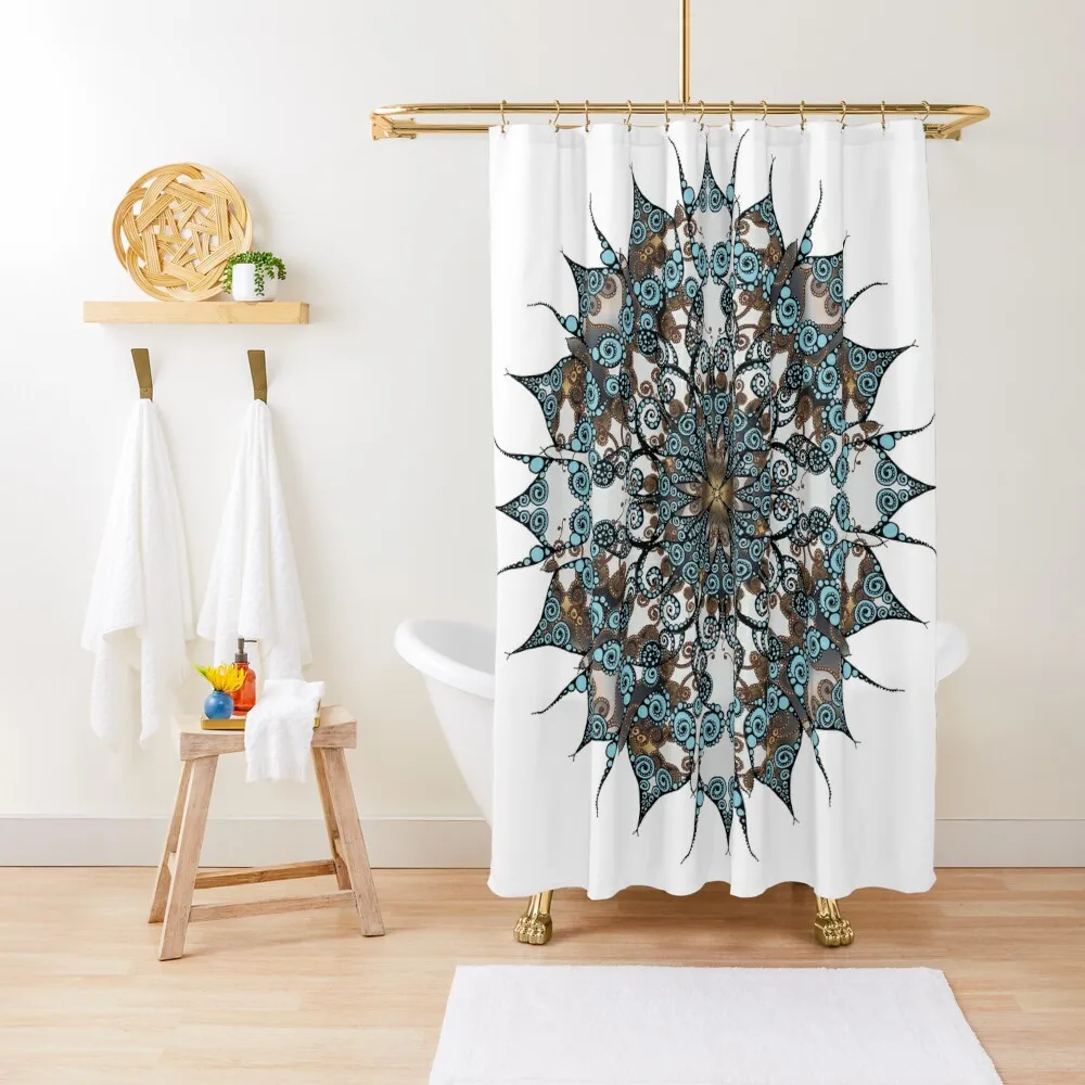 Mandala Oriental en turquesa, marrón y ocre Cortina de ducha Antimoho Impermeable Ducha Anime Baño Ducha Cortina de baño