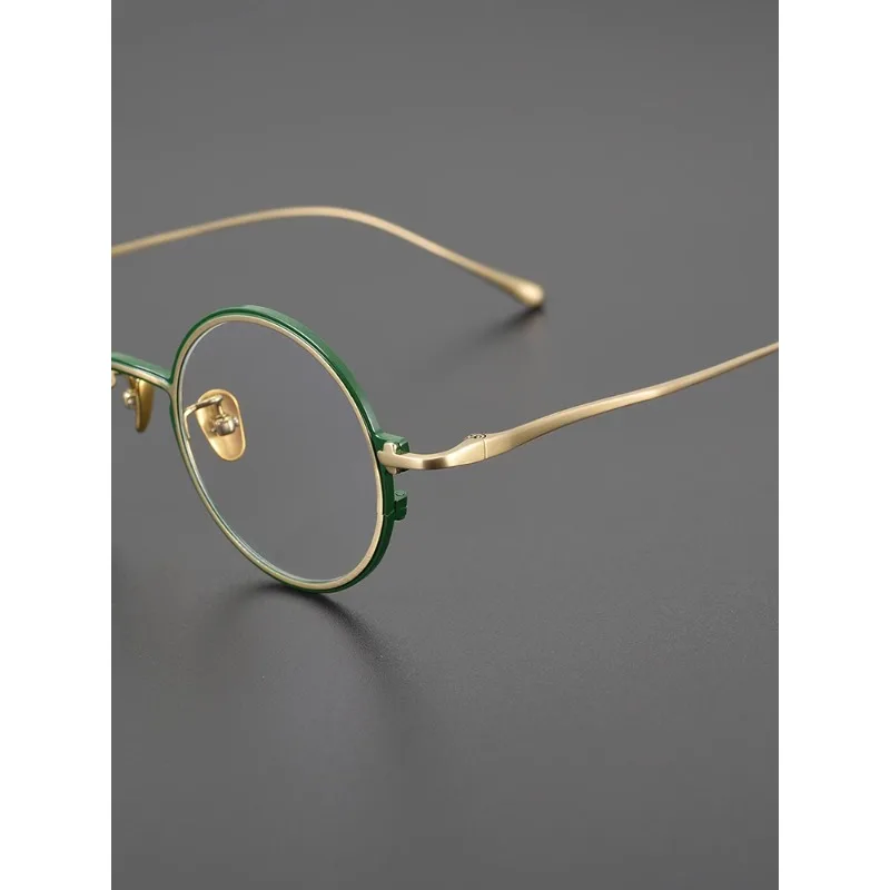 Handmade Double Color Vintage Round Frame Ultra Light Pure Titanium Glasses Frame Anti-blue Light