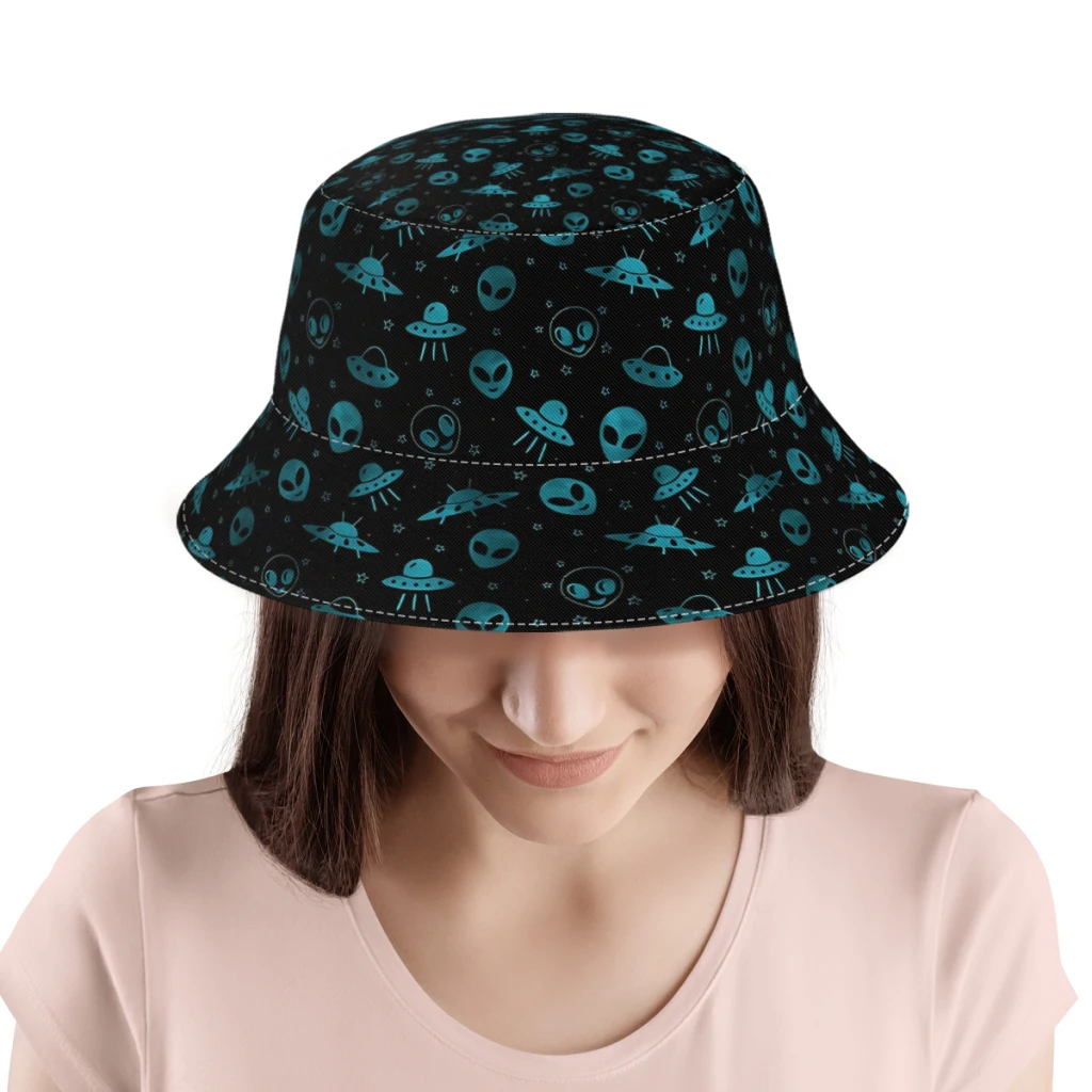 Aliens and UFOs Pattern Fisherman Hat Shade Bucket Hats Hip Hop Women Men Camping Hiking Accessories