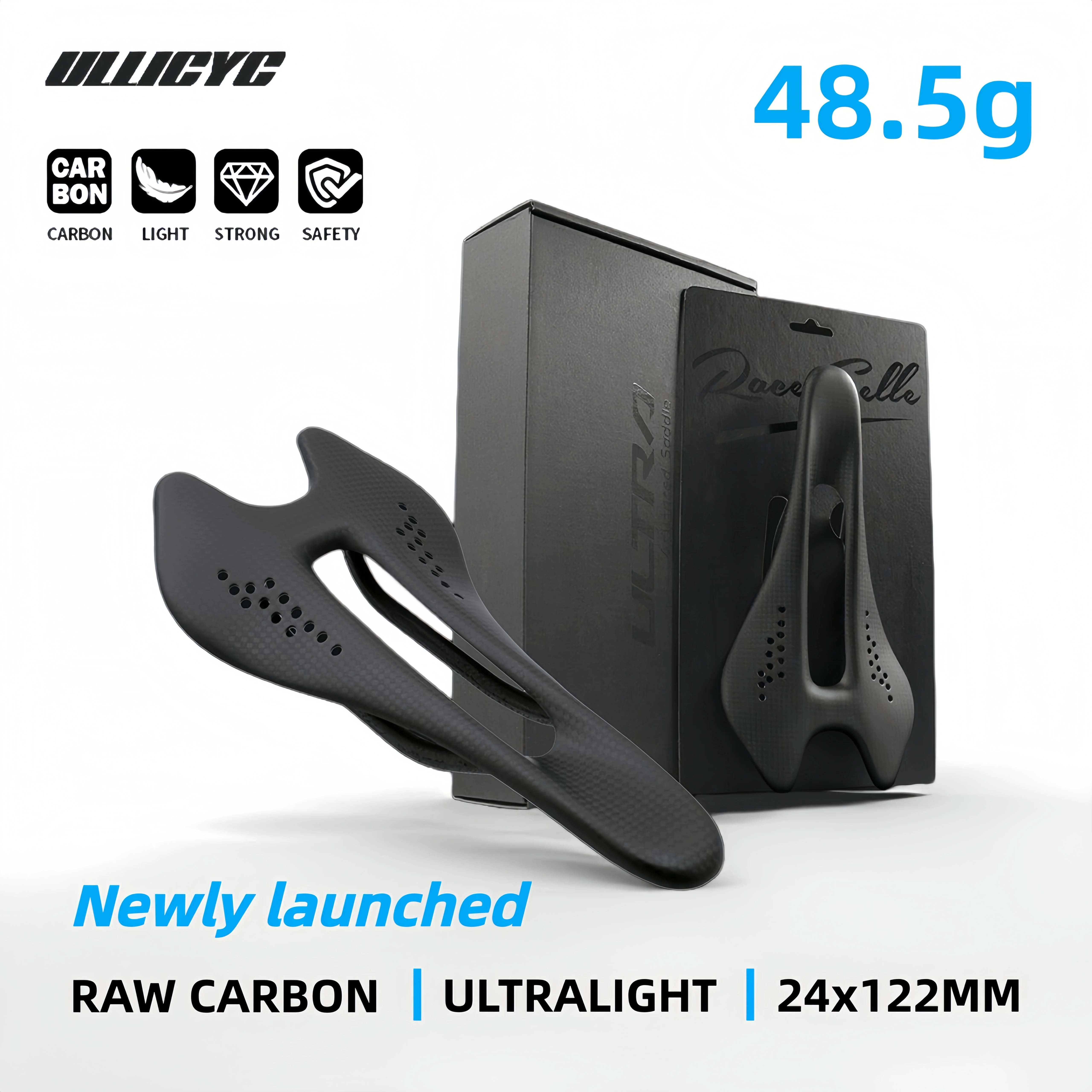 

2025 ULLICYC Carbon Fiber Road Saddle Full Carbon Double-Track Hollow Breathable Bike Saddle Ultralight 48.5g 242*122mm
