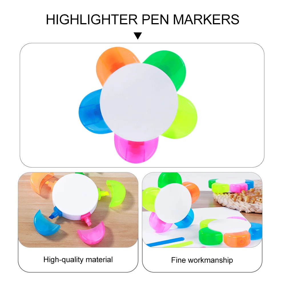 6 قطع من أقلام الفلورسنت على شكل بتلة وكتابة سلسة بألوان زاهية للوازم الفنية المكتبية للطلاب #1