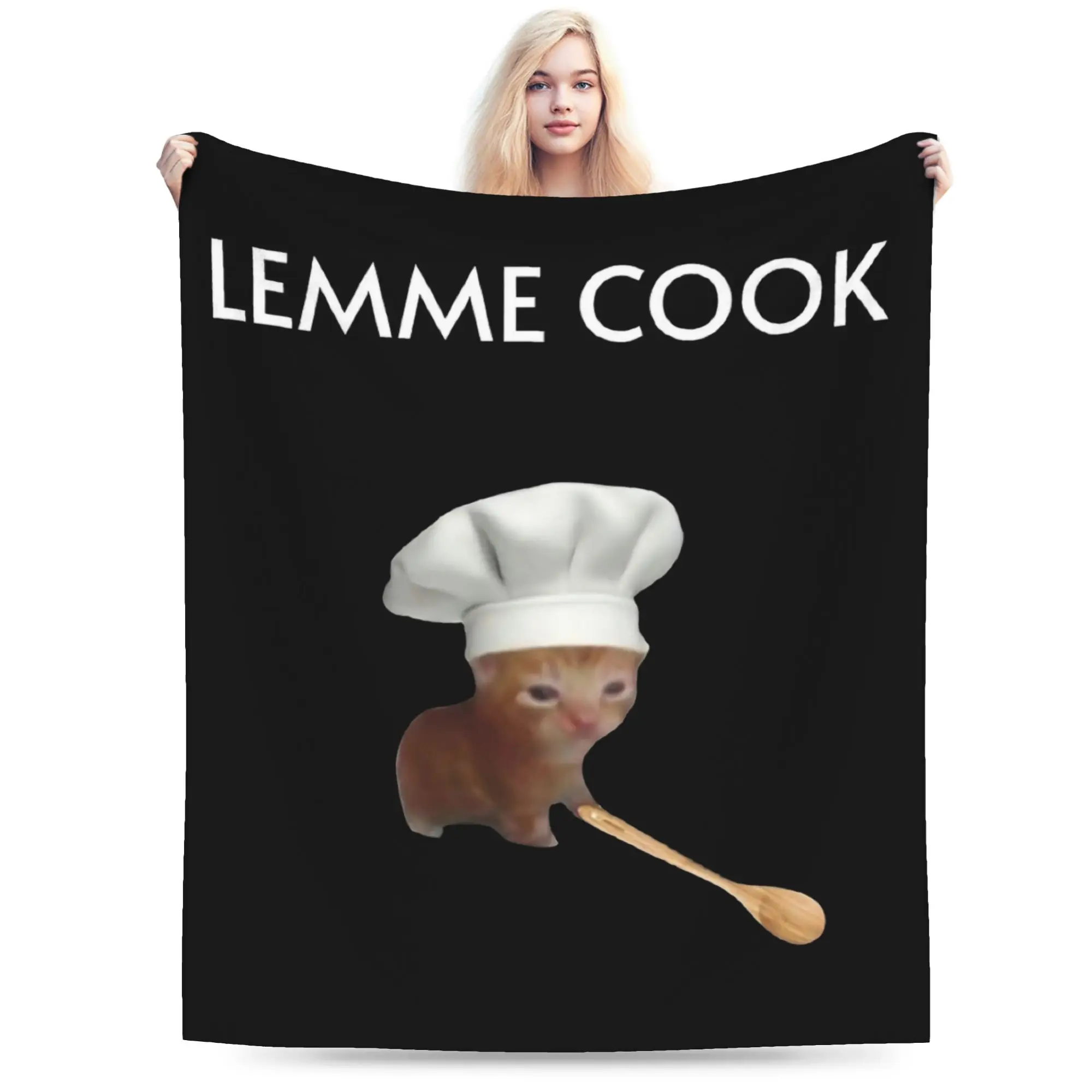 Chef Kitten Meme Lemme Cook Blanket Flannel Summer  Portable Soft Throw Blanket for Bedding Office Bedspreads