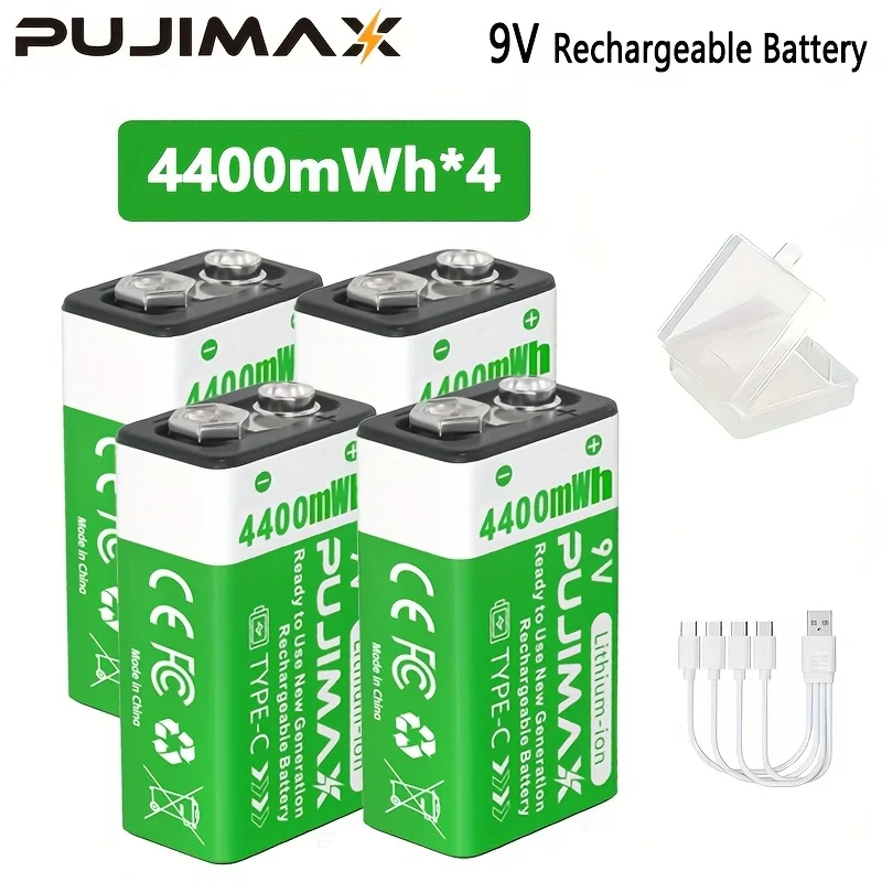 PUJIMAX USB 9V Akku 4400mWh Typ-C Wiederaufladbare 6F22 9V Li-Ion Akku Für RC Hubschrauber modell Multimeter Spielzeug