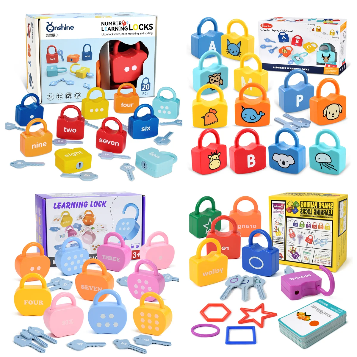 Educational Locks and Keys Matching Toy Set for 3+ Kids Homeschool Learning Number & Alphabetic & Apple & Shape Toys Games Gifts