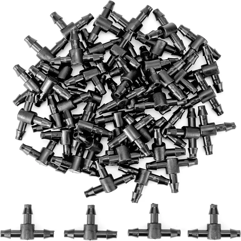 100 connecteurs en T à 3 voies en plastique à barbelures pour tuyaux de 4/7 mm, raccords de tuyaux d'arrosage, micro-irrigation, outils de jardinage